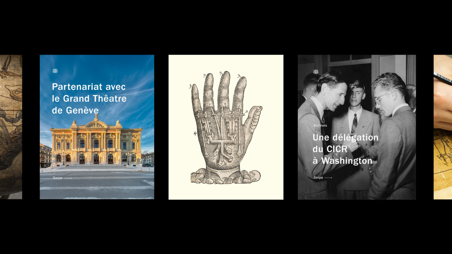 Carrés de contenus, posts instagram du compte fondation martin bodmer, projet de polomarco agence de communication et de conseil